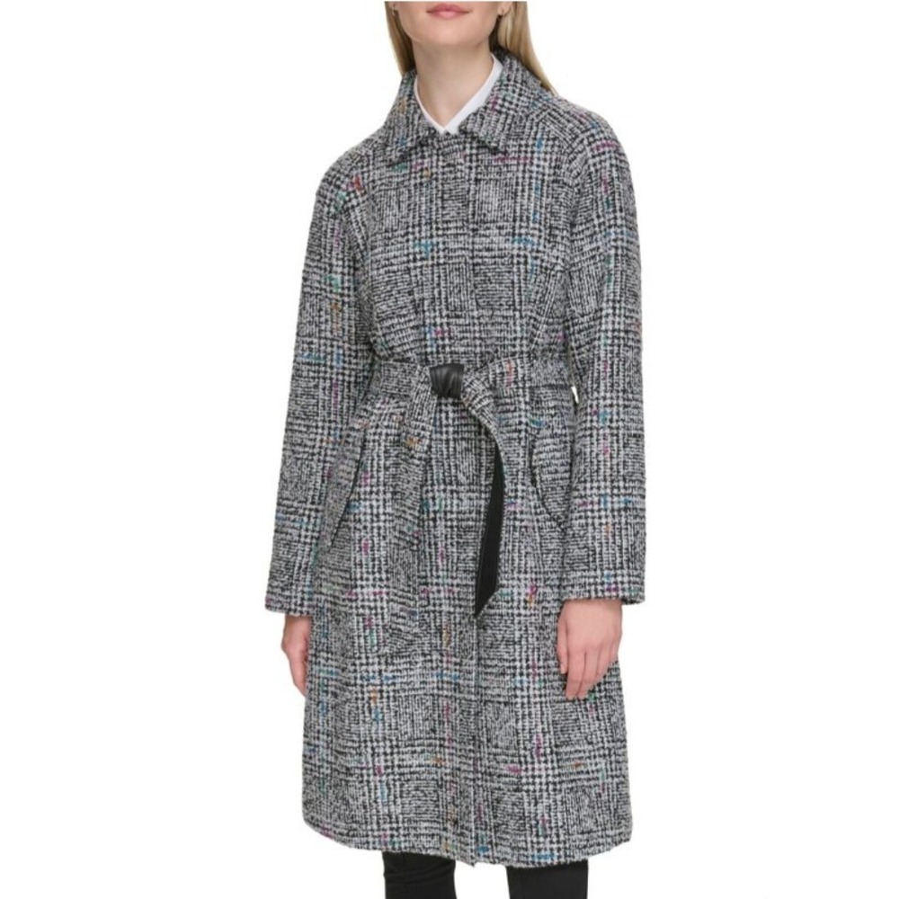 Karl Lagerfeld Paris Coat Womens XL Raglan Sleeve Glenn Plaid Wool Blend